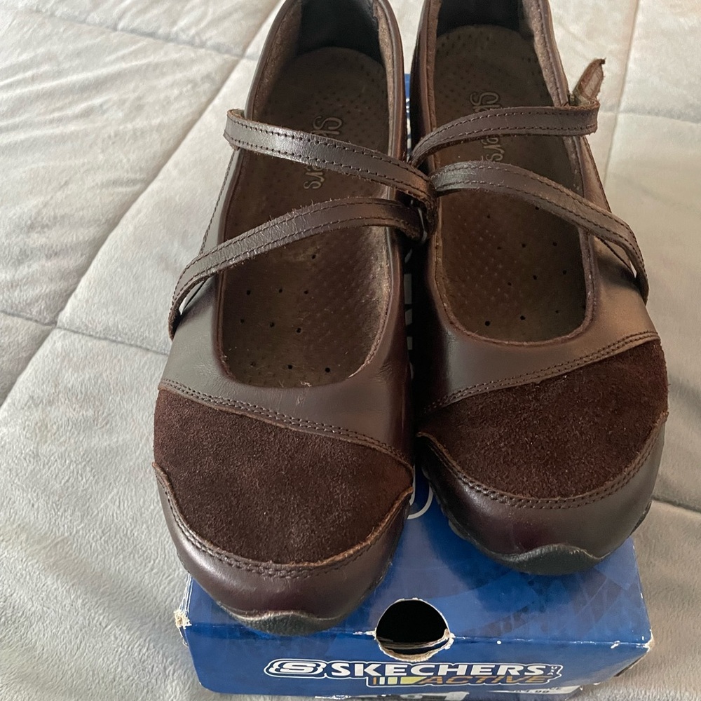 Skechers Brown Suede Loafers with Velcro Strap